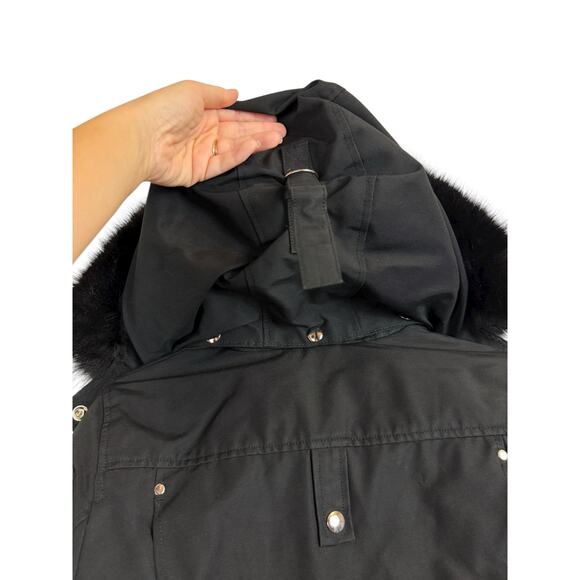 Moose Knuckles Beaver Fox Fur Hooded Down Bomber Jacket Black Size Small - Picture 14 of 16
